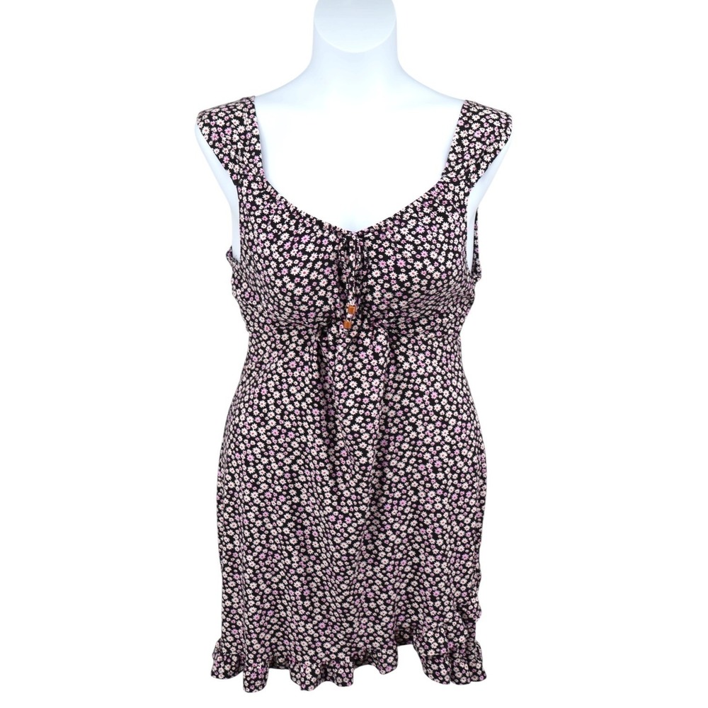 No Boundaries Floral Mini Dress XXL 19 Tie Front Cutout‎ Padded Cup Y2K